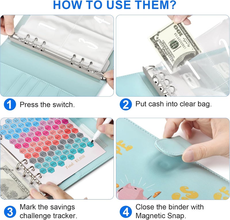 Wteehn 100 Envelopes Money Saving Challenge, Money Saving Binder, Savings Challenges Book With Envelopes, Cash Envelope Budget Binder Savings Book, 100 Day Savings $5050 Challenge Binder - Image 3